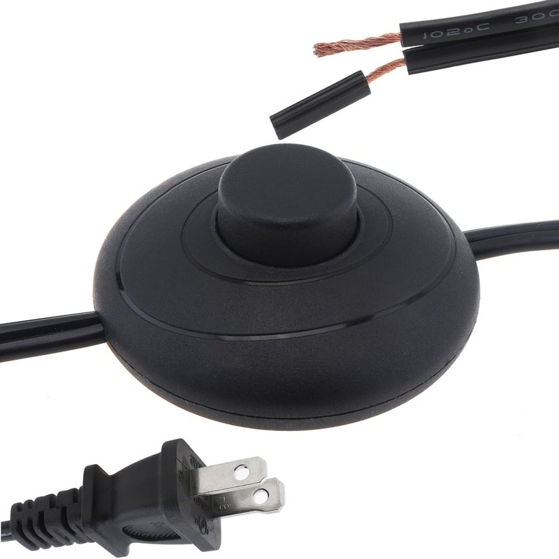 RTNLIT 6Ft Floor Foot Pedal Push Switch Inline Lamp Light On-Off Control with Wire Plug, Stripped Ends Ready for Wiring(1.8m, Black) - Image 1